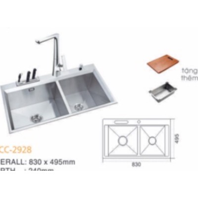 CHẬU CHÉN 2 HỘC INOX 304 PROLAX PRCC-2928
